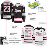 Custom Black Light Pink-White Reversible Double Side Hockey Jersey
