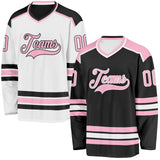 Custom Black Light Pink-White Reversible Double Side Hockey Jersey