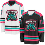 Custom Black Neon Pink-Aqua Reversible Double Side Hockey Jersey