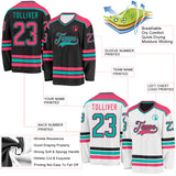 Custom Black Neon Pink-Aqua Reversible Double Side Hockey Jersey