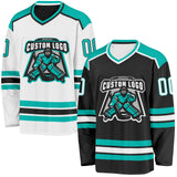 Custom Black White-Aqua Reversible Double Side Hockey Jersey