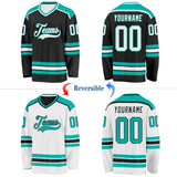 Custom Black White-Aqua Reversible Double Side Hockey Jersey