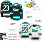 Custom Black White-Aqua Reversible Double Side Hockey Jersey