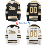 Custom Black Vegas Gold-White Reversible Double Side Hockey Jersey