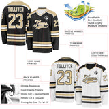 Custom Black Vegas Gold-White Reversible Double Side Hockey Jersey