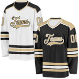 Custom Black Vegas Gold-White Reversible Double Side Hockey Jersey