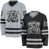 Custom Black-Silver Reversible Double Side Hockey Jersey