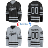 Custom Black-Silver Reversible Double Side Hockey Jersey