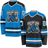 Custom Black White-Blue Reversible Double Side Hockey Jersey