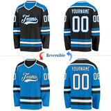 Custom Black White-Blue Reversible Double Side Hockey Jersey