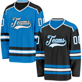 Custom Black White-Blue Reversible Double Side Hockey Jersey