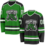 Custom Black White-Grass Green Reversible Double Side Hockey Jersey