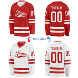 Custom Red-White Reversible Double Side Hockey Jersey