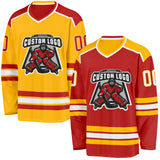 Custom Red White-Gold Reversible Double Side Hockey Jersey