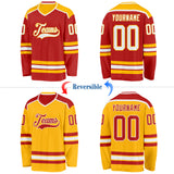 Custom Red White-Gold Reversible Double Side Hockey Jersey