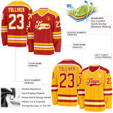 Custom Red White-Gold Reversible Double Side Hockey Jersey
