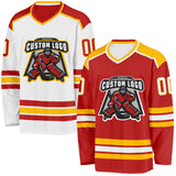 Custom Red White-Gold Reversible Double Side Hockey Jersey