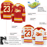 Custom Red White-Gold Reversible Double Side Hockey Jersey