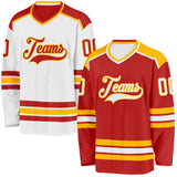 Custom Red White-Gold Reversible Double Side Hockey Jersey