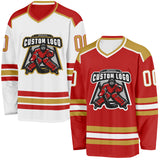 Custom Red White-Old Gold Reversible Double Side Hockey Jersey