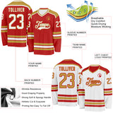 Custom Red White-Old Gold Reversible Double Side Hockey Jersey