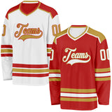 Custom Red White-Old Gold Reversible Double Side Hockey Jersey