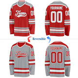 Custom Red White-Gray Reversible Double Side Hockey Jersey