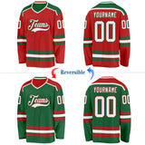 Custom Red White-Kelly Green Reversible Double Side Hockey Jersey