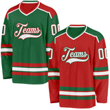 Custom Red White-Kelly Green Reversible Double Side Hockey Jersey