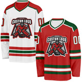 Custom Red White-Green Reversible Double Side Hockey Jersey
