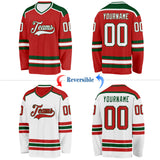 Custom Red White-Green Reversible Double Side Hockey Jersey