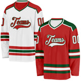 Custom Red White-Green Reversible Double Side Hockey Jersey