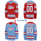 Custom Red White-Light Blue Reversible Double Side Hockey Jersey