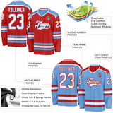 Custom Red White-Light Blue Reversible Double Side Hockey Jersey