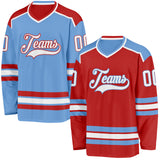 Custom Red White-Light Blue Reversible Double Side Hockey Jersey