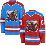 Custom Red White-Powder Blue Reversible Double Side Hockey Jersey