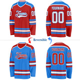 Custom Red White-Powder Blue Reversible Double Side Hockey Jersey
