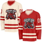 Custom Red-Cream Reversible Double Side Hockey Jersey