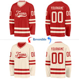Custom Red-Cream Reversible Double Side Hockey Jersey