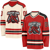 Custom Red Black-Cream Reversible Double Side Hockey Jersey