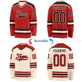 Custom Red Black-Cream Reversible Double Side Hockey Jersey