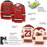 Custom Red Black-Cream Reversible Double Side Hockey Jersey