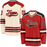 Custom Red Black-Cream Reversible Double Side Hockey Jersey