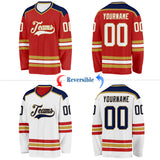 Custom Red White Old Gold-Navy Reversible Double Side Hockey Jersey