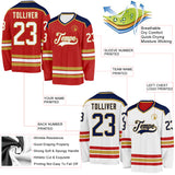 Custom Red White Old Gold-Navy Reversible Double Side Hockey Jersey