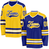 Custom Royal Yellow-White Reversible Double Side Hockey Jersey