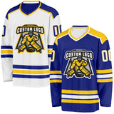 Custom Royal White-Yellow Reversible Double Side Hockey Jersey