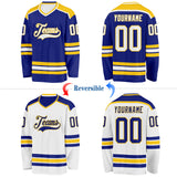 Custom Royal White-Yellow Reversible Double Side Hockey Jersey