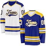 Custom Royal White-Yellow Reversible Double Side Hockey Jersey
