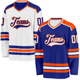 Custom Royal White-Orange Reversible Double Side Hockey Jersey